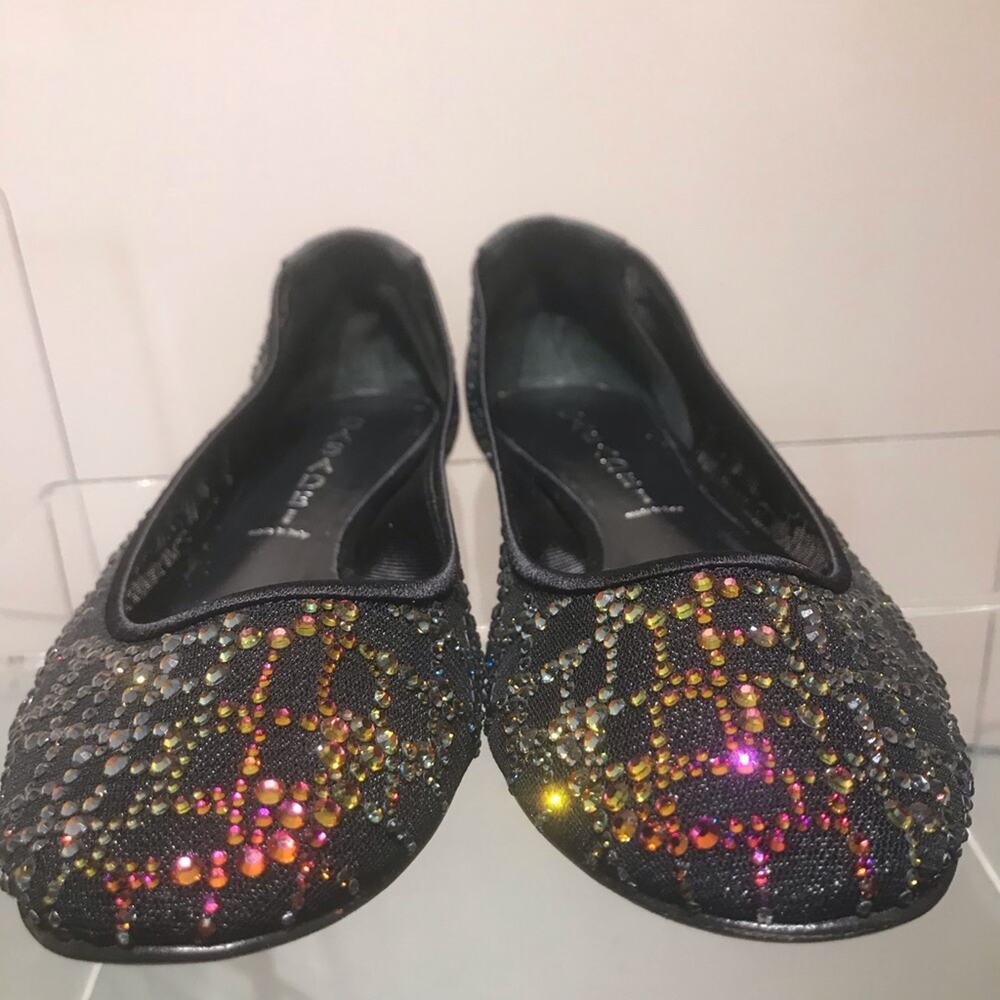 Casadei black mesh flat Swarovski Aurora Borealis